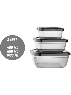 Saklama Kabı 3 Adet 400-800-1400 ml Saklama Kutusu Düzenleyici Depolama