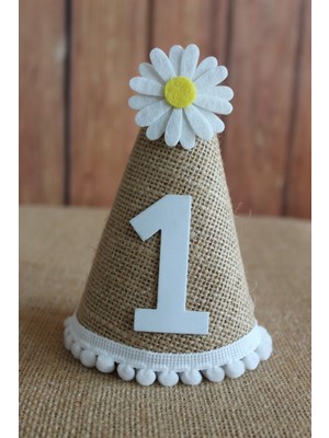 1 Yaş Şapka Papatya Temalı Hasır Şapka Jüt Kumaş Papatya Şapka Doğum Günü Şapkası One Şapka