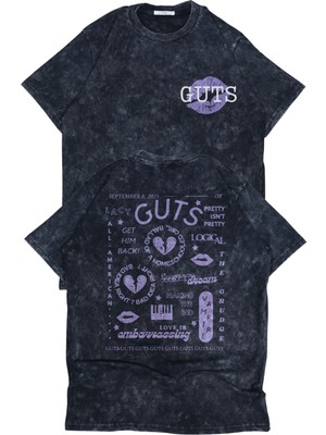 Fuddy Moda Oversize Guts Sırt Baskılı Yıkamalı Tişört, Unisex Olivia Rodrigo Baskılı Vintage T-Shirt