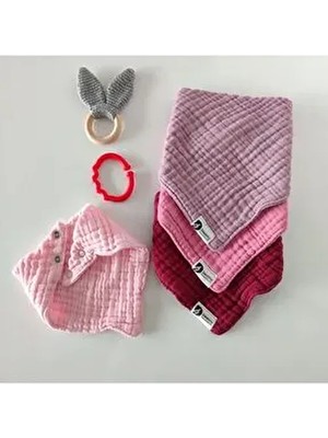 Destiny Hometex  Pamuklu 8 Kat Muslin Kumaş Üç Çıtçıtlı 4'lü Bebek Mama Önlüğü/ağız Mendili