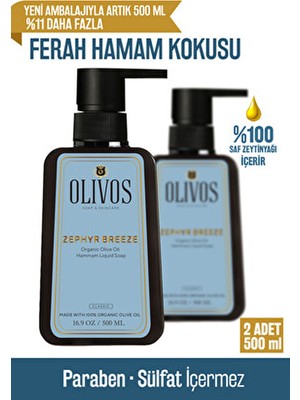 Olivos Hamam Kokulu Sıvı Sabun 500 ml Doğal Zeytinyağı ile Yoğun Nemlendirici