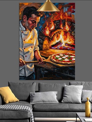 Artmeg Pizza Pişiren Usta Dekoratif Kanvas - Mdf Ahşap Tablo