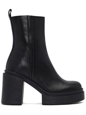 Kadın Siyah Fermuarlı Platform Yüksek Kalın Topuklu Deri Bot 25WFD550318