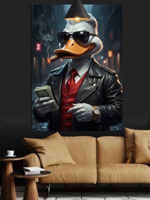 Artmeg Gözlüklü Kabadayı Ördek Dekoratif Kanvas - Mdf Ahşap Tablo