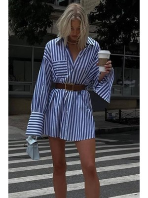 Arben Boutique Kadın Gömlek -Elbise Çizgili Desen