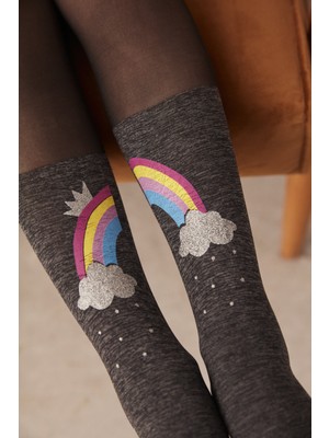 Siyah Kız Çocuk Gökkuşağı Desenli Külotlu Çorap