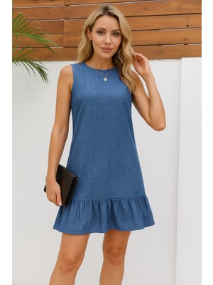 Arben Boutique Kadın Kolsuz Bisiklet Yaka Fırfırlı Sofya Elbise