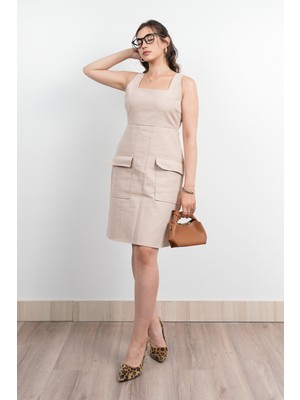 Kapak Cepli Kot Gabardin Kalın Askılı Elbise 50327