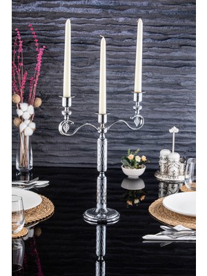 Gri Burma 3'lü Şamdan, Şık ve Zarif Dekoratif Aksesuar.