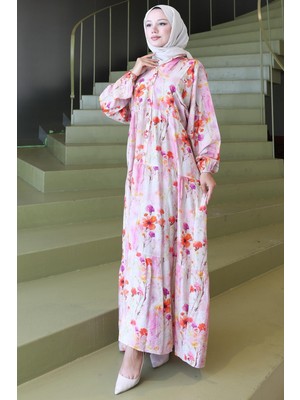 Kolu Lastikli Çiçekli Elbise Lila HM2793