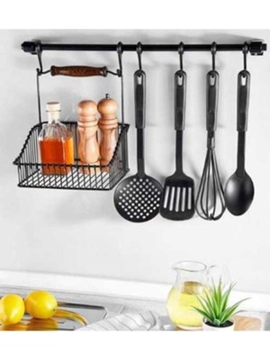 Ahşap Kulplu Retro Mutfak Sepeti, Tezgah ve Duvar Için Düzenleyici