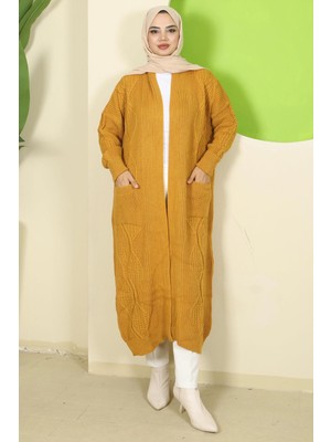 Şal Yaka Cepli Triko Hırka Hardal HM2534