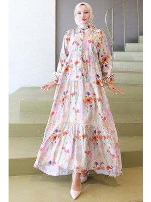 Kolu Lastikli Çiçekli Elbise Yeşil HM2793