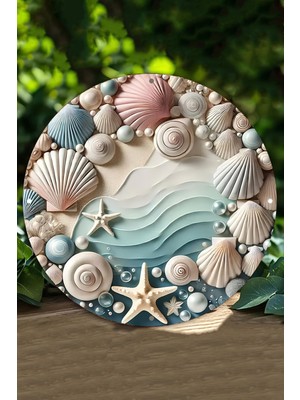 Zarif Deniz Kabukları, Deniz Yıldızı Tasarımlı Uv Baskı Mdf Duvar Süsü – 33X33 cm & 20X20 cm DT236