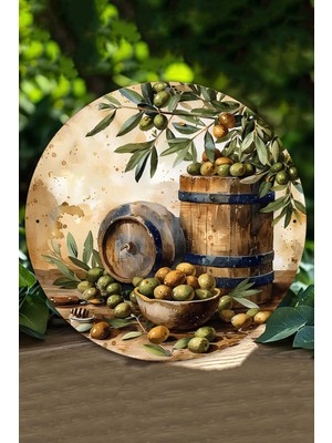 Zeytin Taneleri ve Fıçı Temalı Uv Baskı Mdf Duvar Süsü– 33X33 cm & 20X20 cm DT213