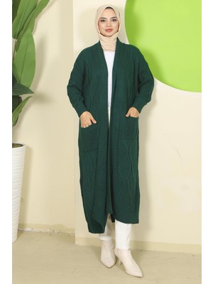 Şal Yaka Cepli Triko Hırka Zümrüt HM2534