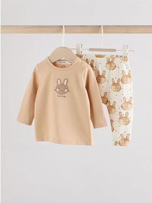 Pamuklu Krem Tavşan Desenli Uzun Kollu Alt Üst Takım