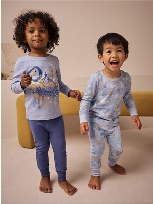 Pamuklu Mavi Ramazan Temalı Uzun Kollu Pijama Alt Üst Takım