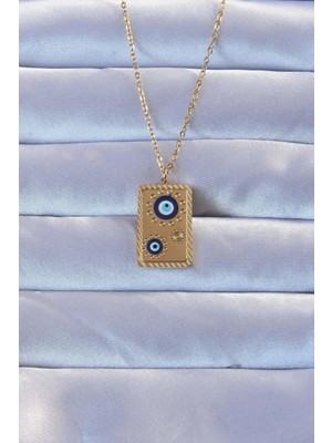 316L Altın Renk Işlemeli Nazarlı Vintage Kolye  - PRT3500EB02415
