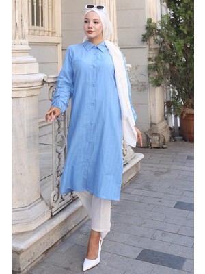 Yazlık Uzun Pamuklu Tunik Bebe Mavisi HM2109