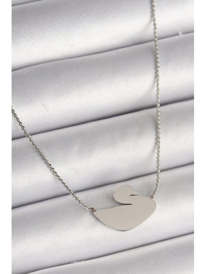 316L Çelik Gümüş Renk Zincir Kuğu Model Kadın Kolye  - PRT3500EB03968