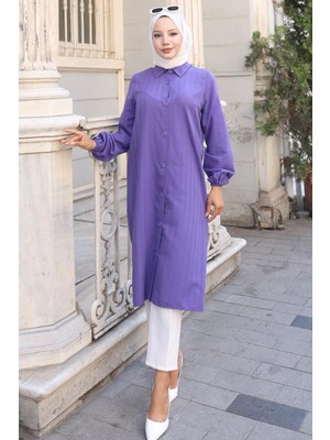 Yazlık Uzun Pamuklu Tunik Mor HM2109