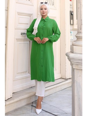 Yazlık Uzun Pamuklu Tunik Yeşil HM2109