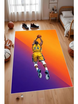 Dijital Baskı Mor Sarı Kobe Formalı Basketbolcu Makinada Yıkanabilir Genç Odası ve Salon Halısı