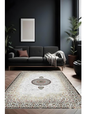 Makinede Yıkanabilir Klasik Desen Kaymaz Taban Leke Tutmaz Salon Halısı ve Kesme Yolluk
