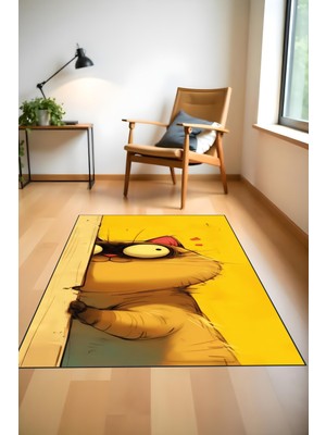 Makinede Yıkanabilir Kedi Desenli Kaymaz Taban Leke Tutmaz Çocuk Halısı Salon Halısı ve Yolluk