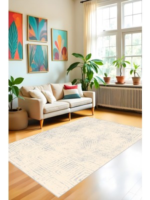 Bohem Bej Halı - Dijital Yıkanabilir Kaymaz Taban Leke Tutmaz Salon Halısı Mutfak Halısı ve Yolluk