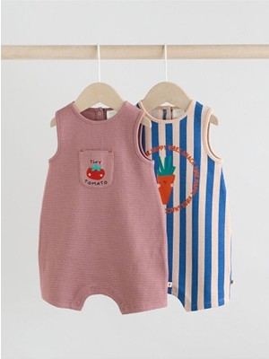 %100 Pamuklu Multi Bright Waffle Baskılı 2'li Romper Set