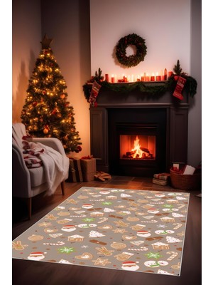 Yılbaşı Temalı Yeni Yıl Halısı Noel Halısı Christmas Parti Halısı Dijital Baskı Makinada Yıkanabilir