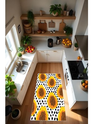 Dijital Baskı Modern Kaymaz Taban Leke Tutmaz Makinada Yıkanabilir Mutfak Halısı ve Balkon Halısı