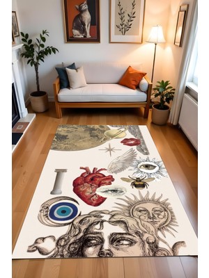 Dijital Baskı Modern Tarz Kaymaz Taban Leke Tutmaz Makinada Yıkanabilir Salon Halısı Genç Oda Halısı