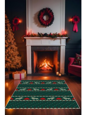 Yılbaşı Temalı Yeni Yıl Halısı Noel Halısı Christmas Parti Halısı Dijital Baskı Makinada Yıkanabilir