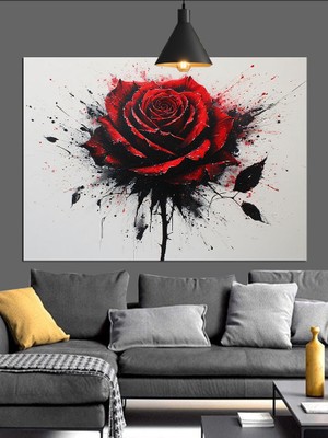 Karizma Tablo Kırmızı Boya Sıçramış Gül Dekoratif Kanvas - Mdf Ahşap Tablo
