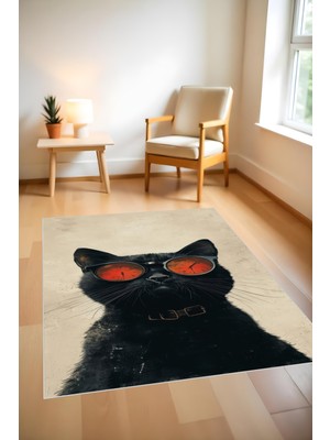 Makinede Yıkanabilir Kedi Desenli Kaymaz Taban Leke Tutmaz Çocuk Halısı Salon Halısı ve Yolluk