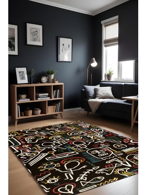 Makinede Yıkanabilir Renkli Desen Kaymaz Taban Leke Tutmaz Salon Halısı Çocuk Halısı ve Yolluk