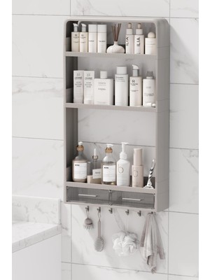 Yapışkanlı Modüler 3 Katlı Banyo Düzenleyici Rafı Organizeri Askılıklı & Çekmeceli Organizer