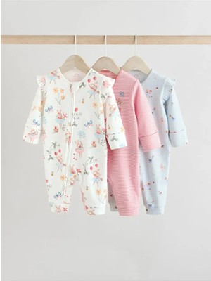 %100 Pamuklu Pembe Balerin Fare Desenli 3'lü Tulum Set