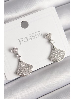Pirinç Gümüş Renk Zirkon Taşlı Motif Model Kadın Küpe  - PRT3500EB03152