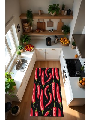 Dijital Baskı Modern Kaymaz Taban Leke Tutmaz Makinada Yıkanabilir Mutfak Halısı ve Yolluk
