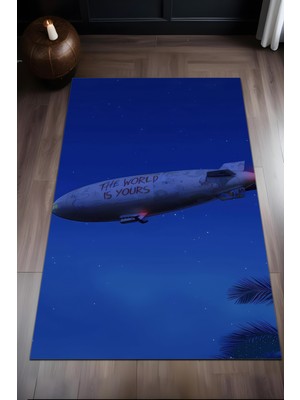 Dijital Baskı Gökyüzü Temalı Kaymaz Taban Leke Tutmaz Makinada Yıkanabilir Salon Halısı Genç Halısı