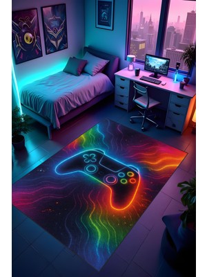 Dijital Baskı Oyun Odası Gamer Halısı Makinede Yıkanabilir Anti Bakteriyel Leke Tutmaz Kaymaz Taban