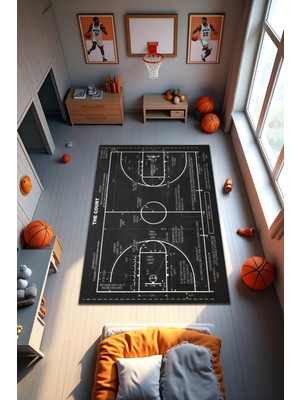 Dijital Baskı Basketbol Temalı Kaymaz Taban Leke Tutmaz Yıkanabilir Salon Halısı ve Genç Halısı