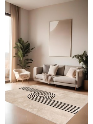 Bohem Bej Halı - Dijital Yıkanabilir Kaymaz Taban Leke Tutmaz Salon Halısı Mutfak Halısı ve Yolluk
