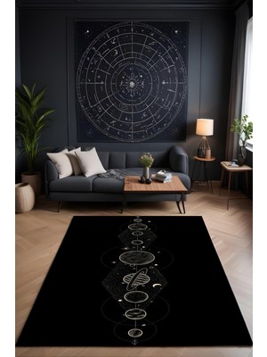 Makinede Yıkanabilir Astronomi Desen Kaymaz Taban Leke Tutmaz Salon Halısı Genç Halısı Çocuk Halısı
