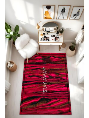 Dijital Baskı Stay Away Yazılı Modern Kaymaz Taban Makinada Yıkanabilir Salon Halısı ve Yolluk
