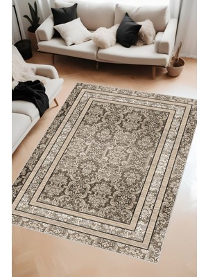 Dijital Baskı Klasik Desenli Çift Çerçeveli Dekoratif Makinada Yıkanabilir Salon ve Yolluk Halısı